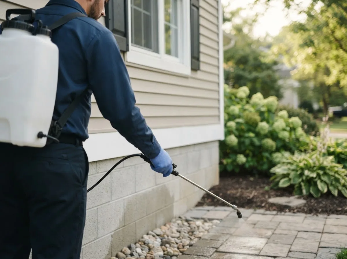 Pest control technician inspecting a home in Arkoma, OK
